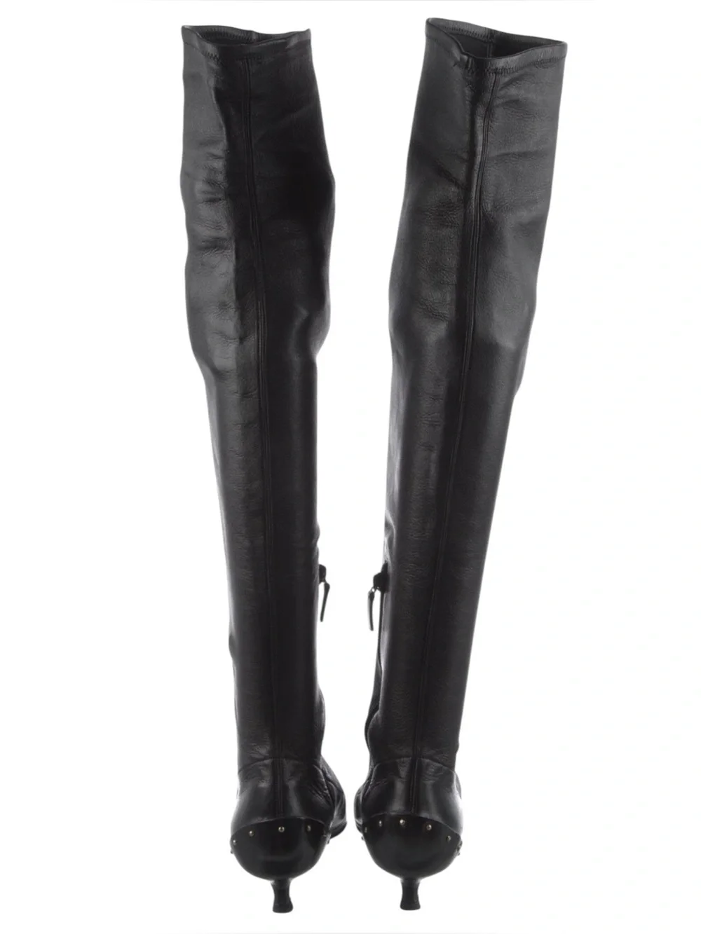 GUCCI TOM FORD FW 2003 Runway Black Leather Studded Kitten Heel OTK Boots 37